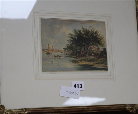 John Varley, watercolour, Near Chiswick, signed, dated on the mount 1819, 13 x 17cm